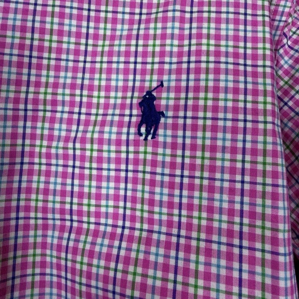 Ralph Lauren Shirt Mens XL Pink Blue Green Non-Iron Cotton Long Sleeve Button Up